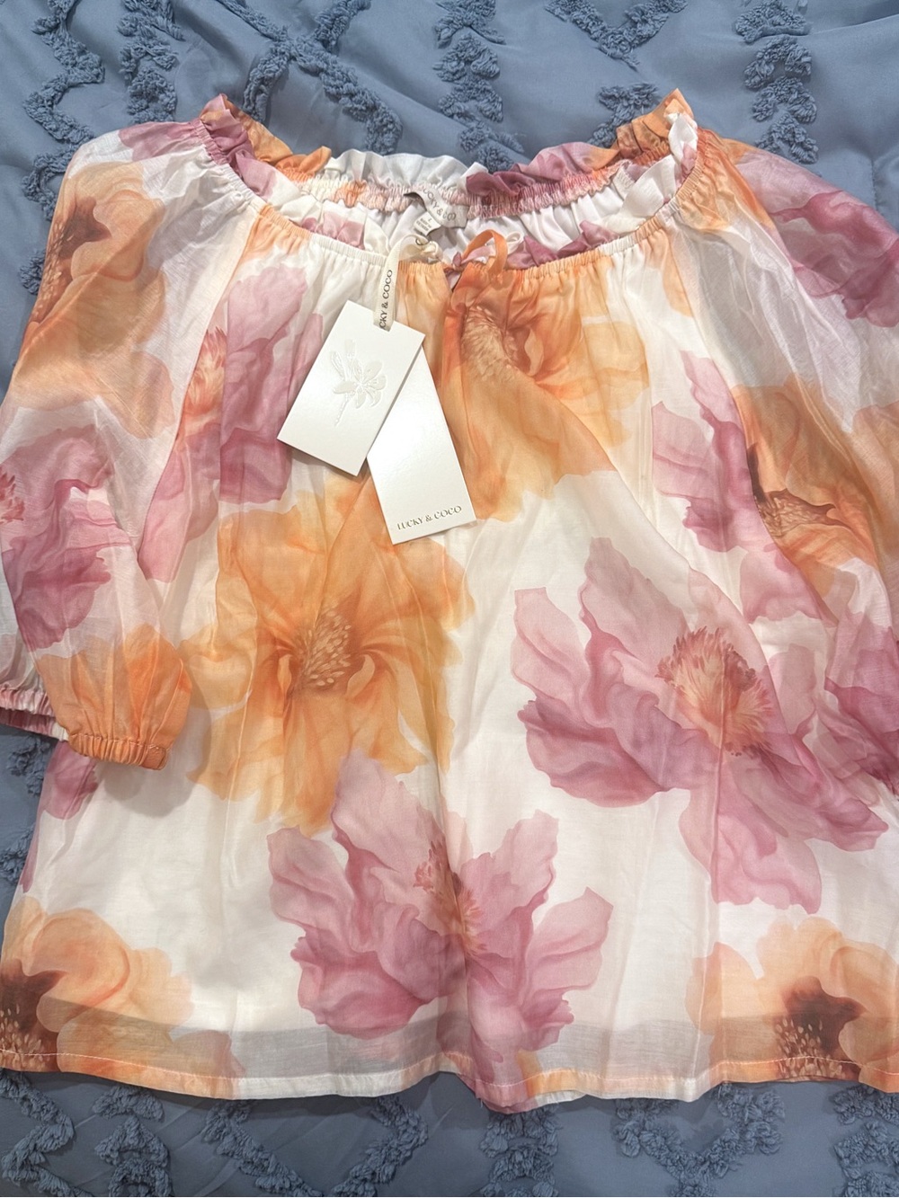 Lucky & Coco Women’s Floral Off-Shoulder Blouse in Orange & Pink